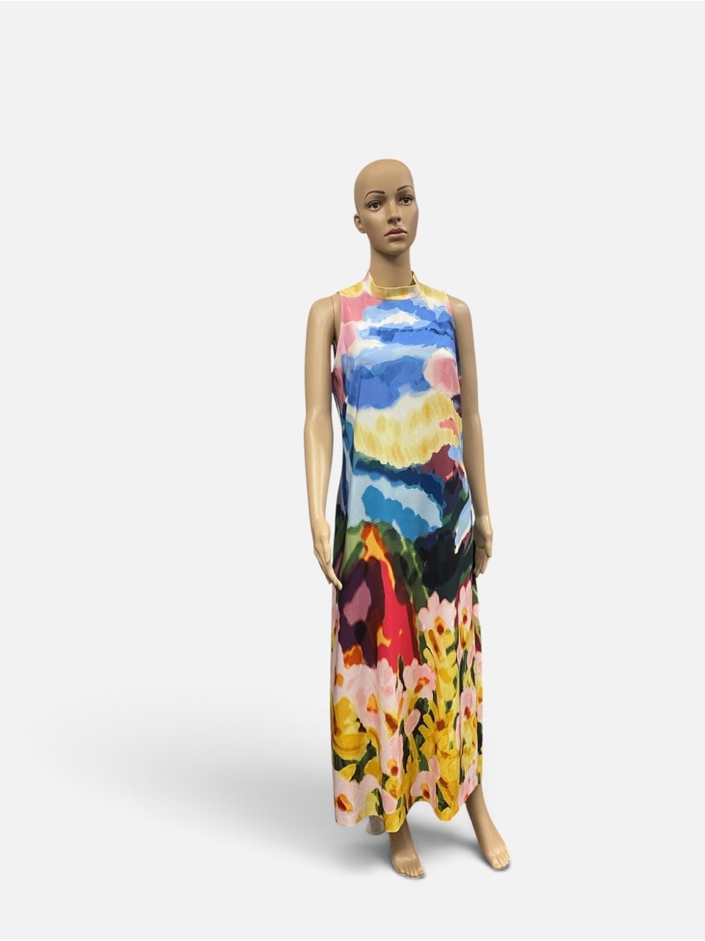 Anne Klein Multicolor Floral Watercolor Maxi Dress - Blue, Yellow, Pink, Green